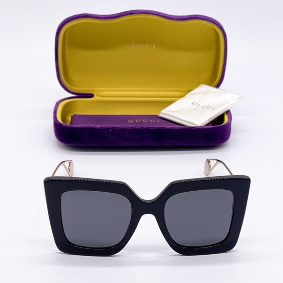 NEW GUCCI GG0435S 001 BLACK SQUARE GUCCI SUNGLASSES - Picture 2 of 12